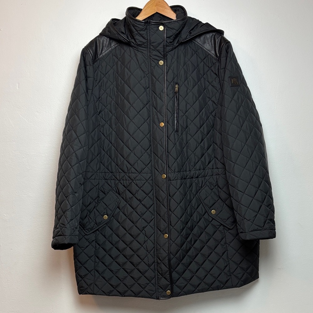 Lauren Ralph Lauren Women’s‎ Hooded Diamond Quilted Coat Elbow Patch Size 2X